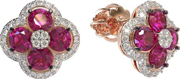 Серьги из золота c бриллиантами и рубином