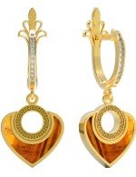 Серьги из лимонного золота c фианитом и тигровым глазом