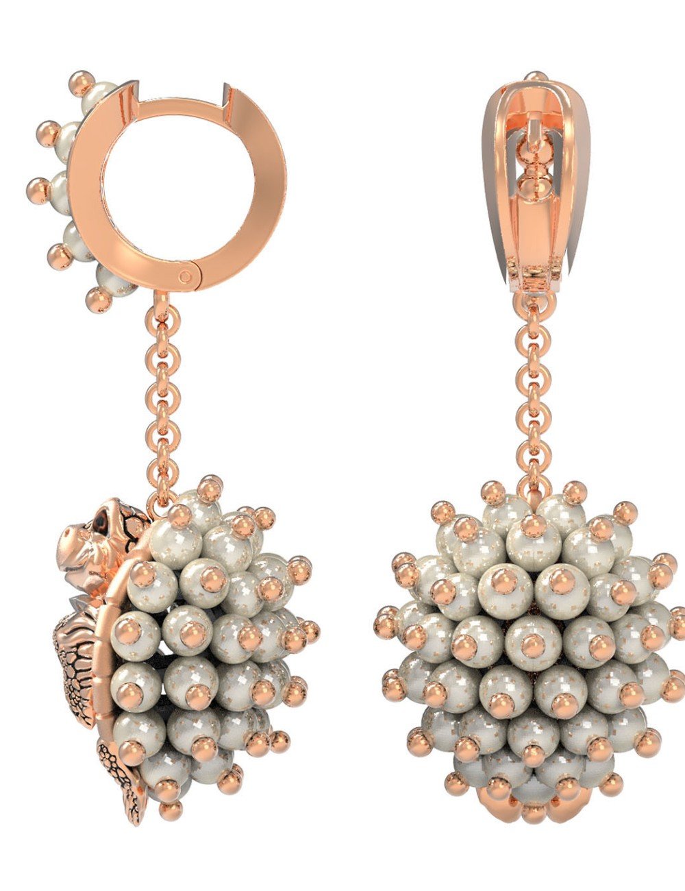 Серьги из золота c эмалью и жемчугом