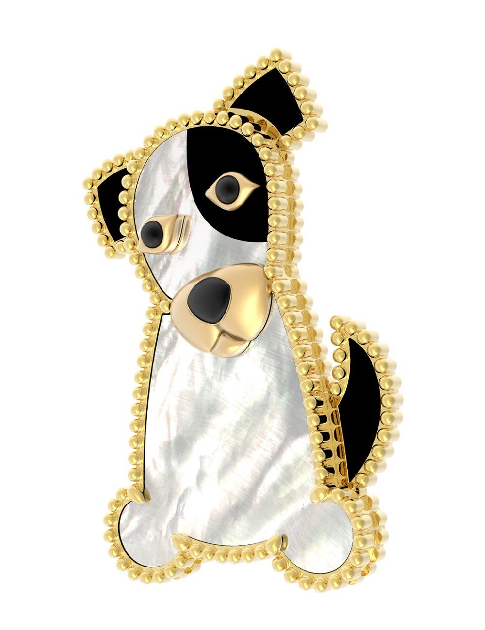 Брошь из лимонного золота c эмалью, ониксом и перламутром