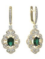 Серьги из лимонного золота c бриллиантами и изумрудом
