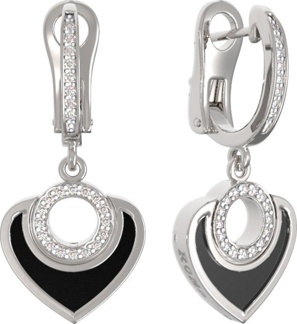 Серьги из белого золота c бриллиантами и ониксом