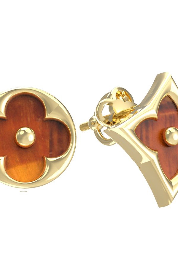 Серьги из лимонного золота c тигровым глазом