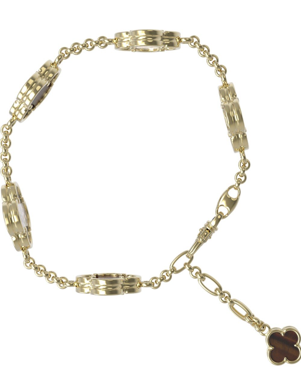 Браслет из лимонного золота c тигровым глазом и перламутром