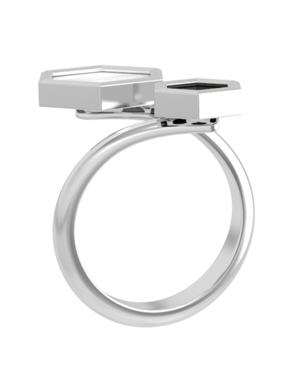 Кольцо из белого золота c ониксом и перламутром