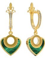 Серьги из лимонного золота c фианитом и малахитом