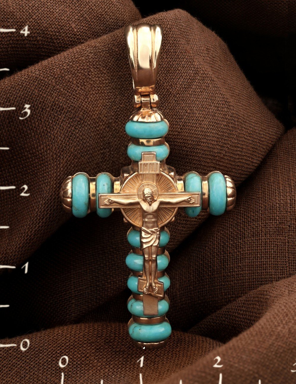 Крест из золота c бирюзой