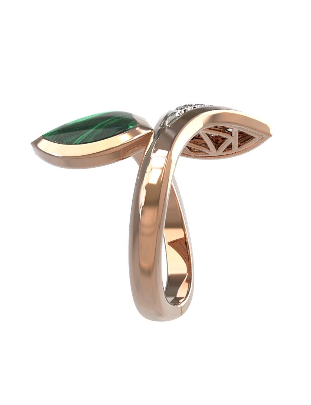 Кольцо из золота c бриллиантами и малахитом