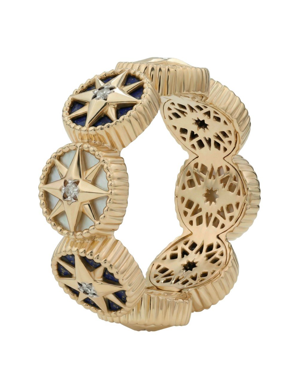 Кольцо из золота c бриллиантами, лазуритом и перламутром