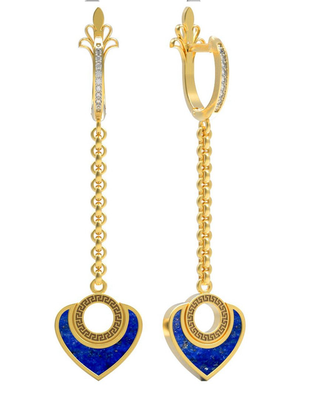 Серьги из лимонного золота c фианитом и лазуритом