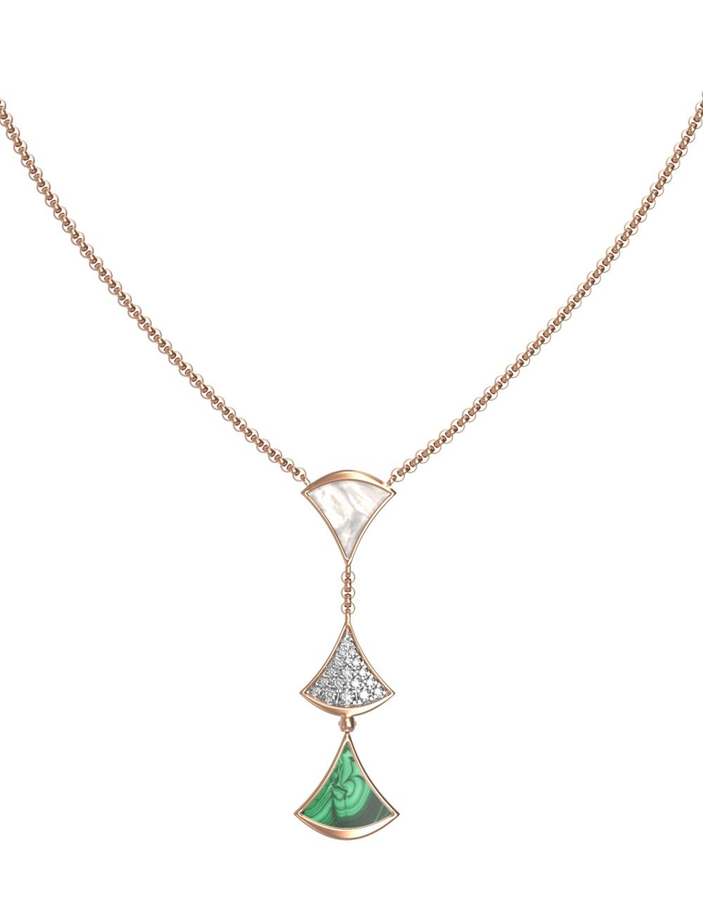 Колье из золота c бриллиантами, малахитом и перламутром