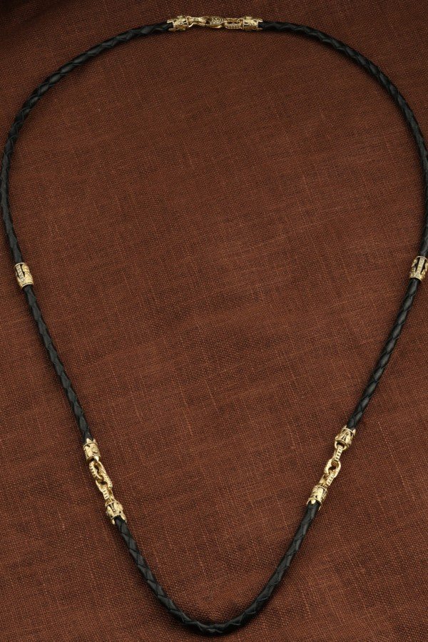 Гайтан из лимонного золота c кожаным шнурком