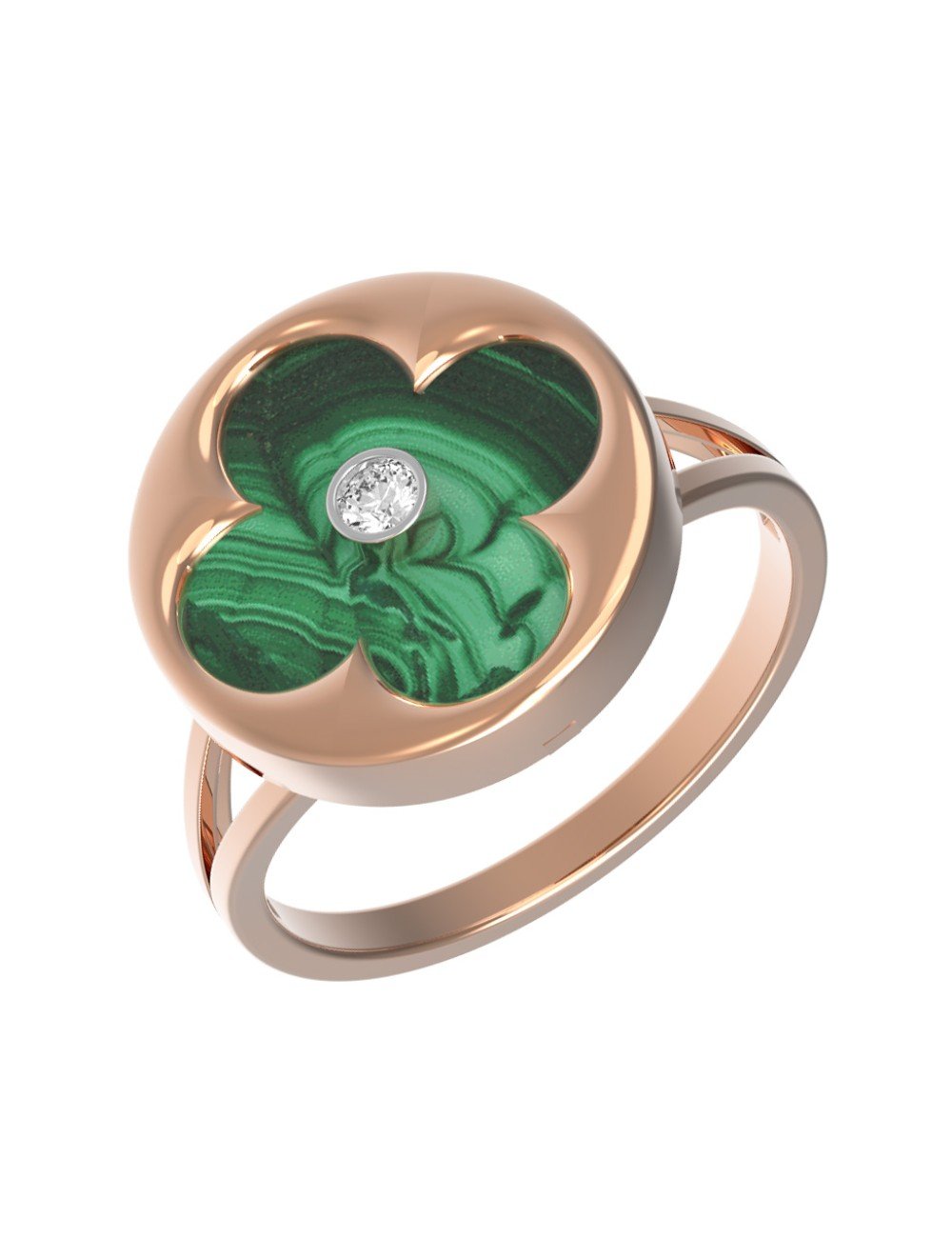 Кольцо из золота c бриллиантами и малахитом