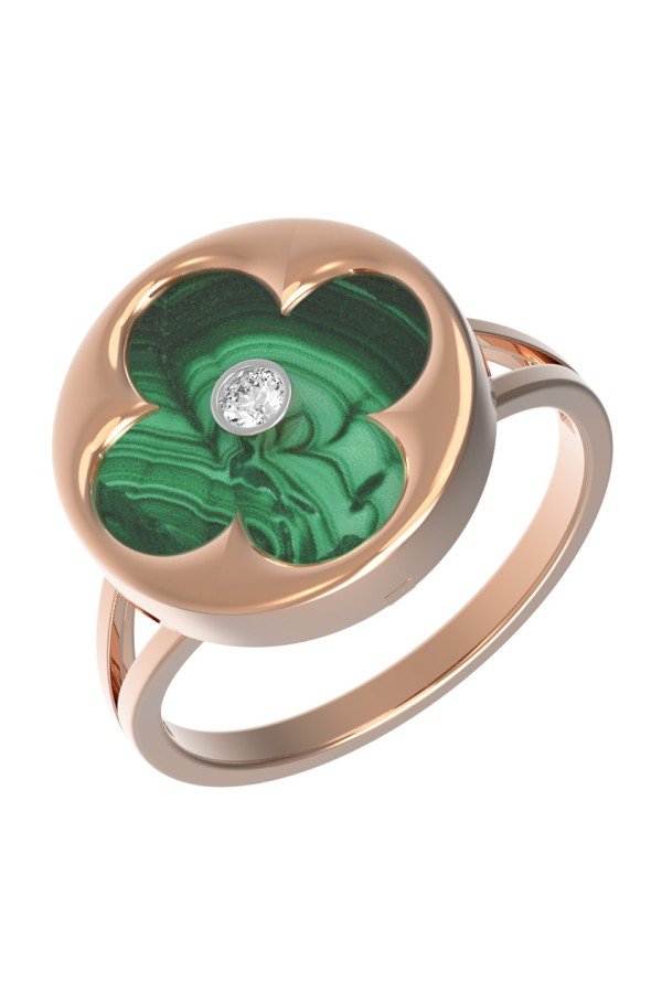 Кольцо из золота c бриллиантами и малахитом