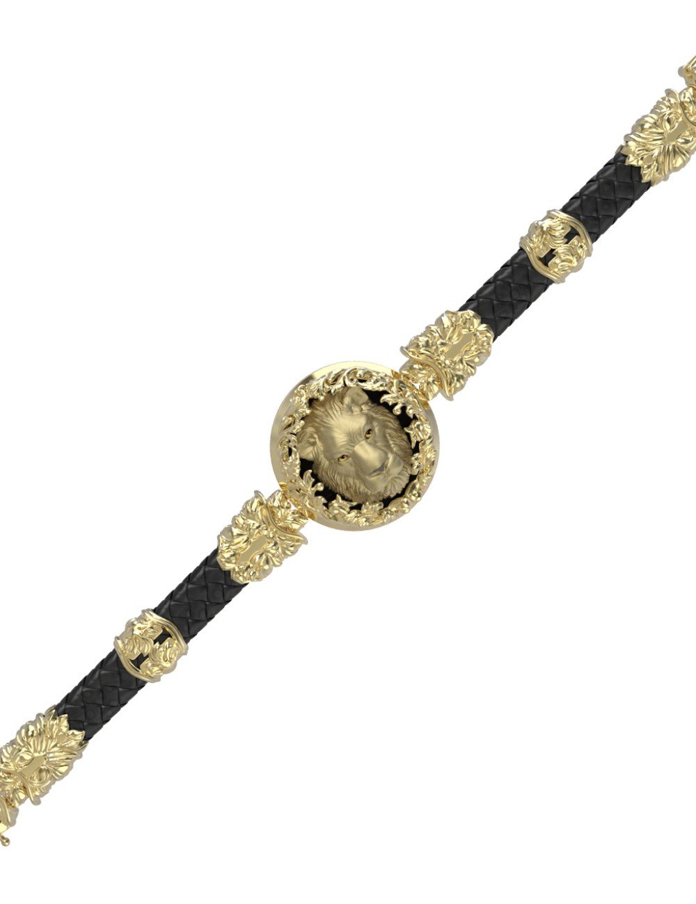 Браслет из лимонного золота c эмалью, шнурком и ониксом