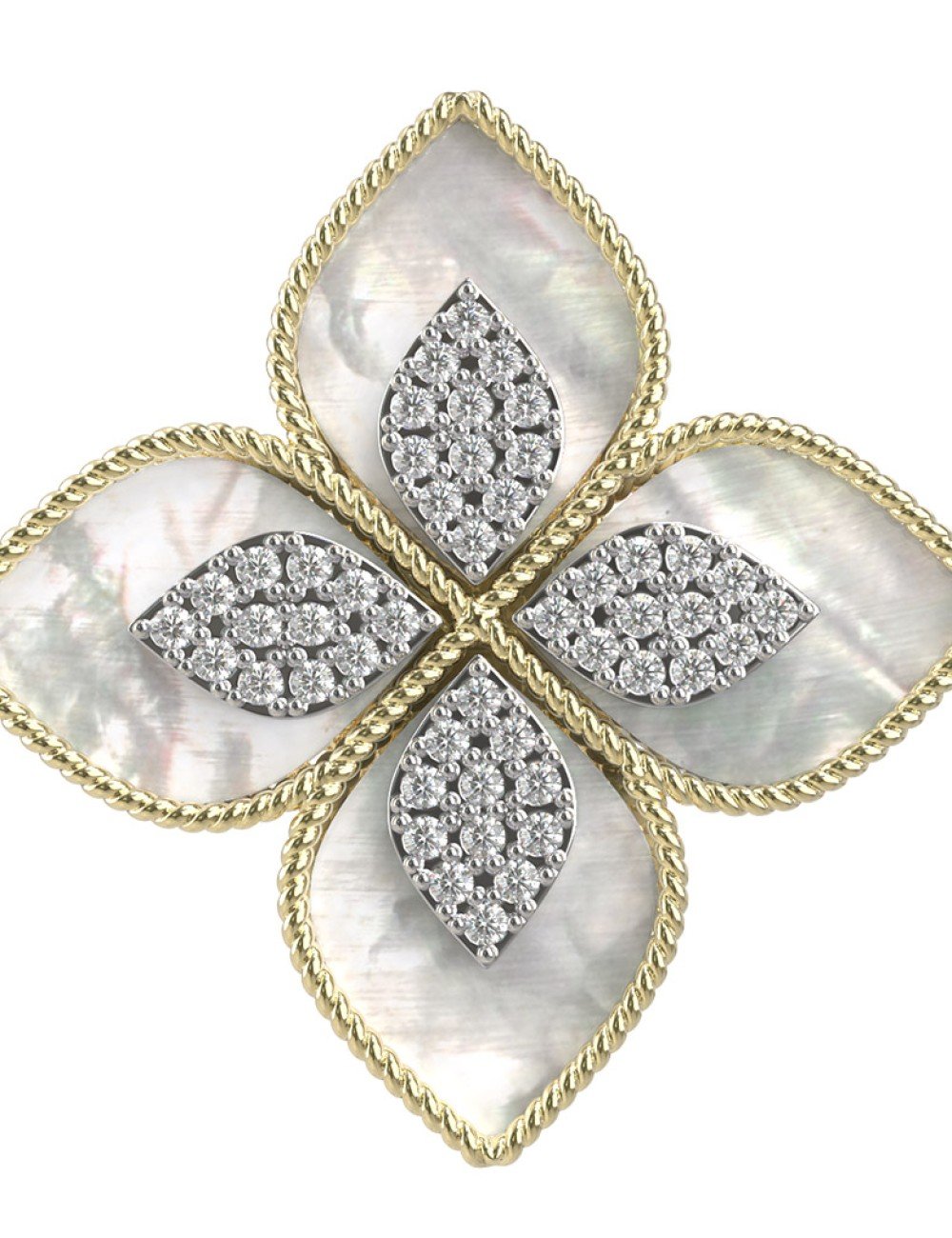 Кольцо из лимонного золота c бриллиантами и перламутром