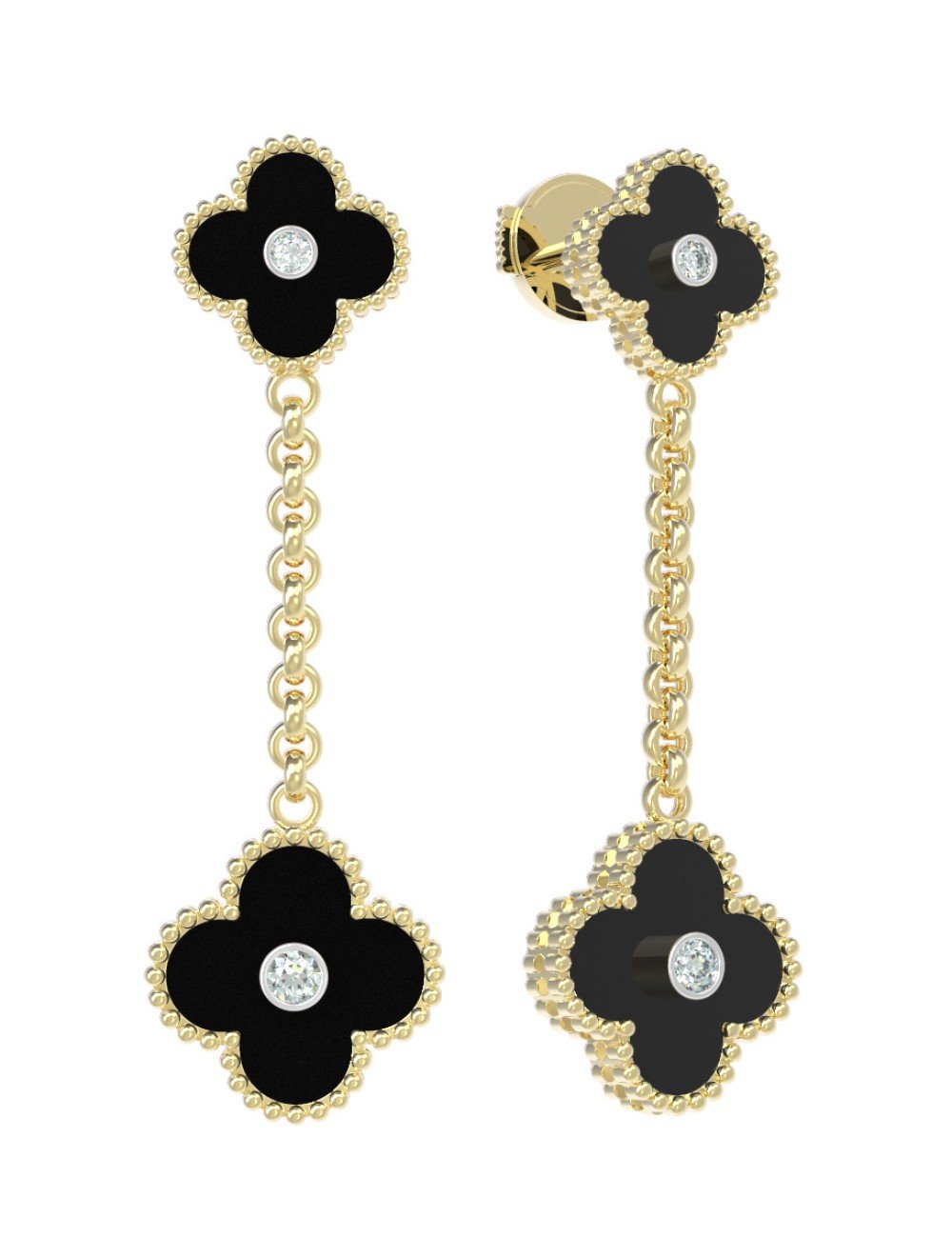 Серьги из лимонного золота c бриллиантами и ониксом