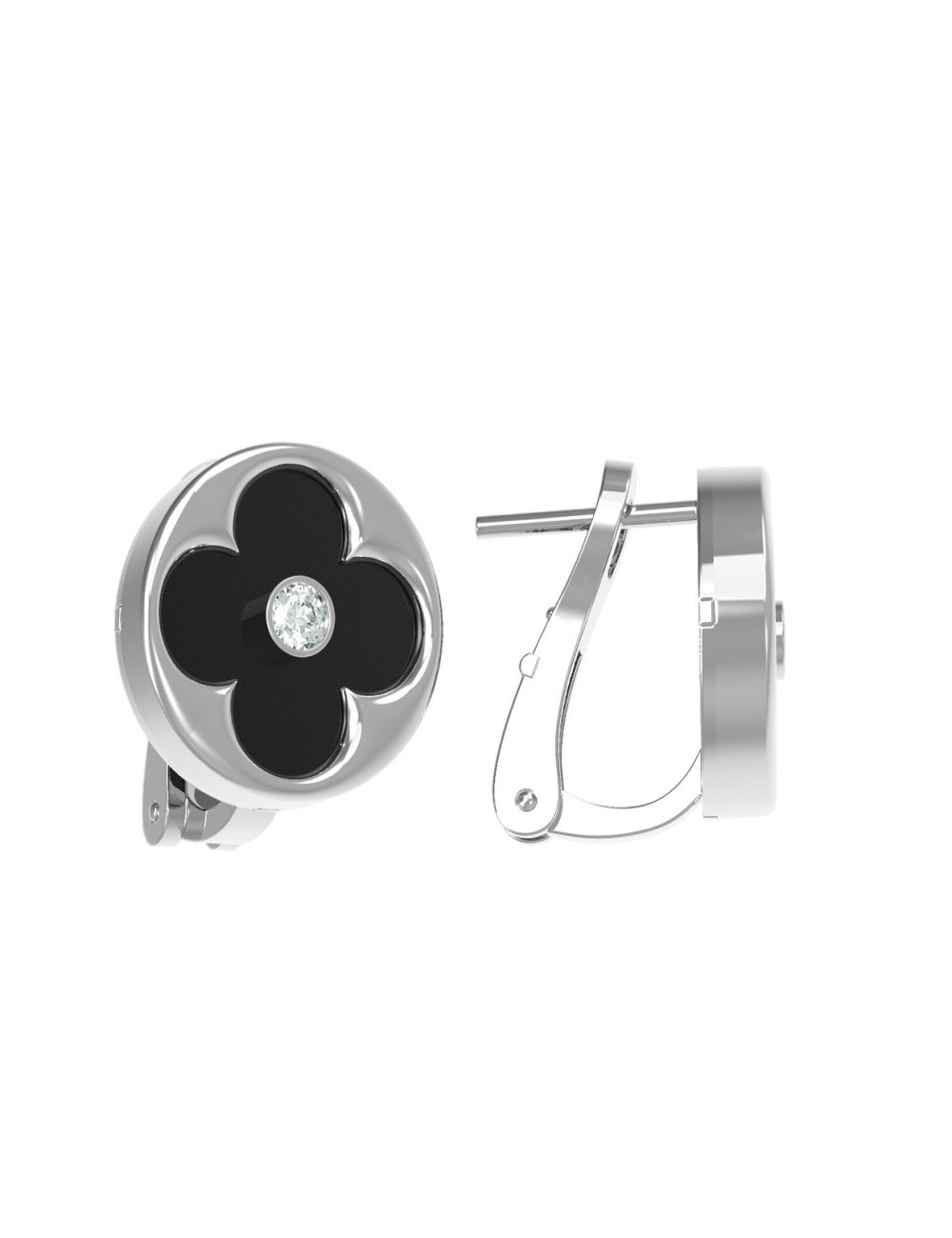 Серьги из белого золота c бриллиантами и ониксом