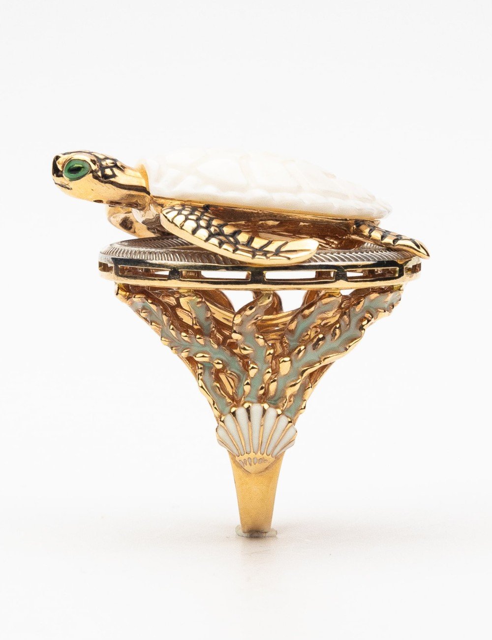 Кольцо из золота c эмалью и бивнем мамонта