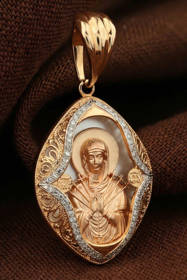 Образок из золота c бриллиантами и перламутром