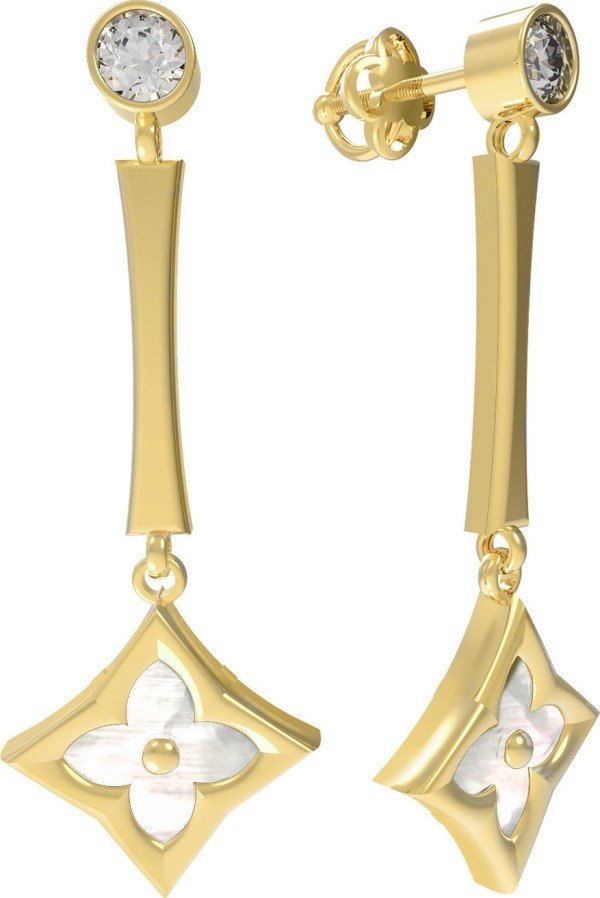 Серьги из лимонного золота c фианитом и перламутром