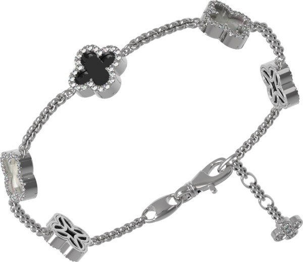 Браслет из белого золота c бриллиантами, ониксом и перламутром