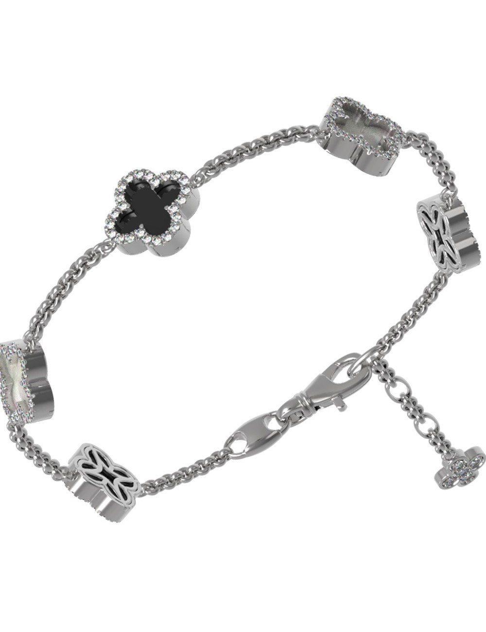 Браслет из белого золота c бриллиантами, ониксом и перламутром