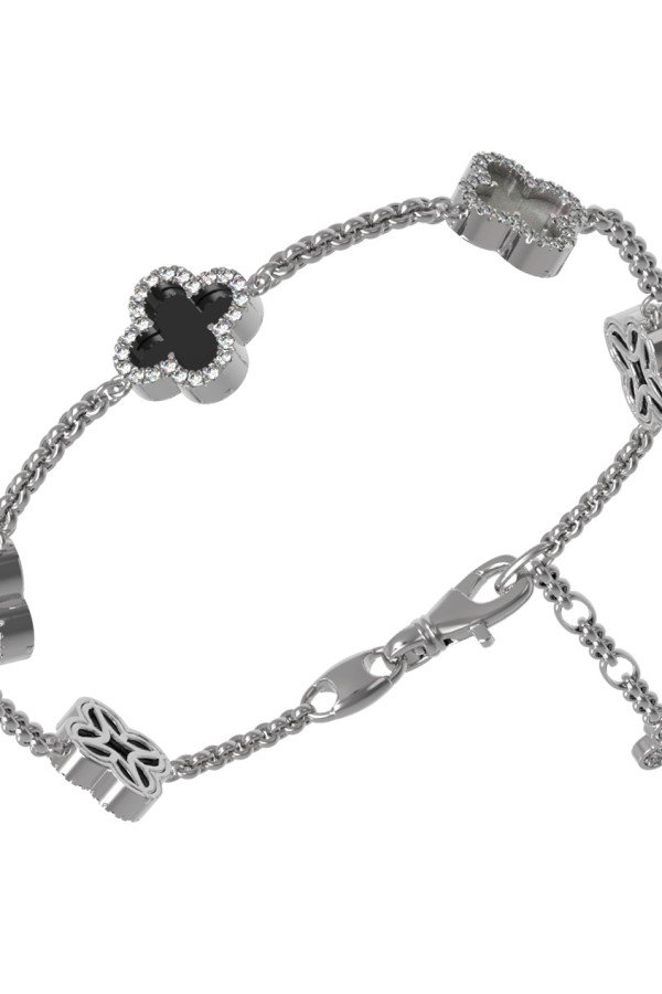 Браслет из белого золота c бриллиантами, ониксом и перламутром