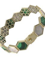 Браслет из лимонного золота c малахитом и перламутром