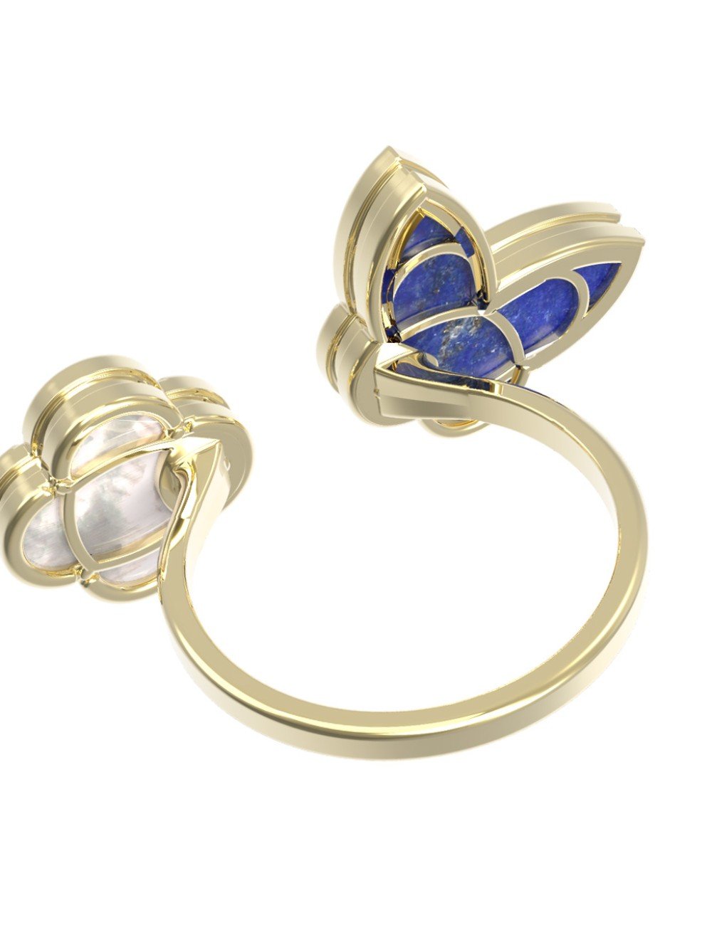 Кольцо из лимонного золота c лазуритом и перламутром
