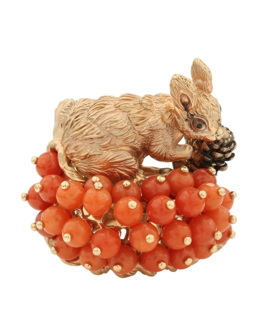 Кольцо из золота c эмалью и кораллом