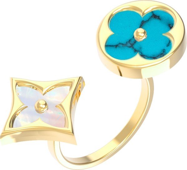Кольцо из лимонного золота c бирюзой и перламутром