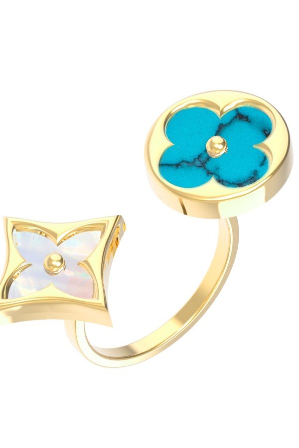 Кольцо из лимонного золота c бирюзой и перламутром