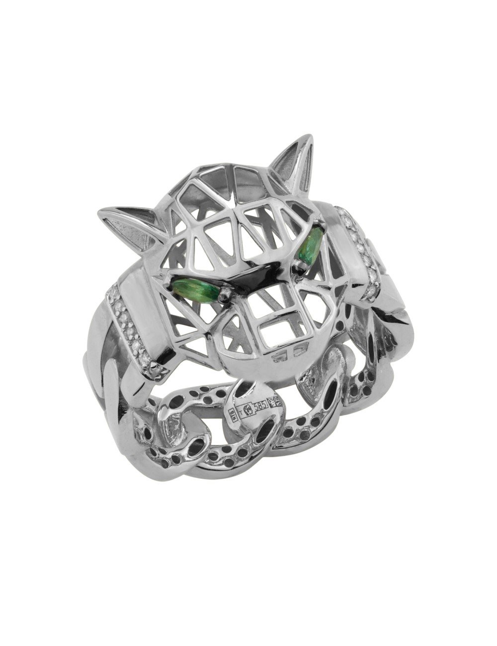 Кольцо из белого золота c бриллиантами и изумрудом