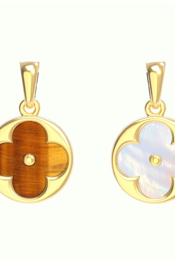 Подвеска из лимонного золота c тигровым глазом и перламутром