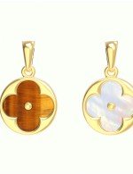 Подвеска из лимонного золота c тигровым глазом и перламутром