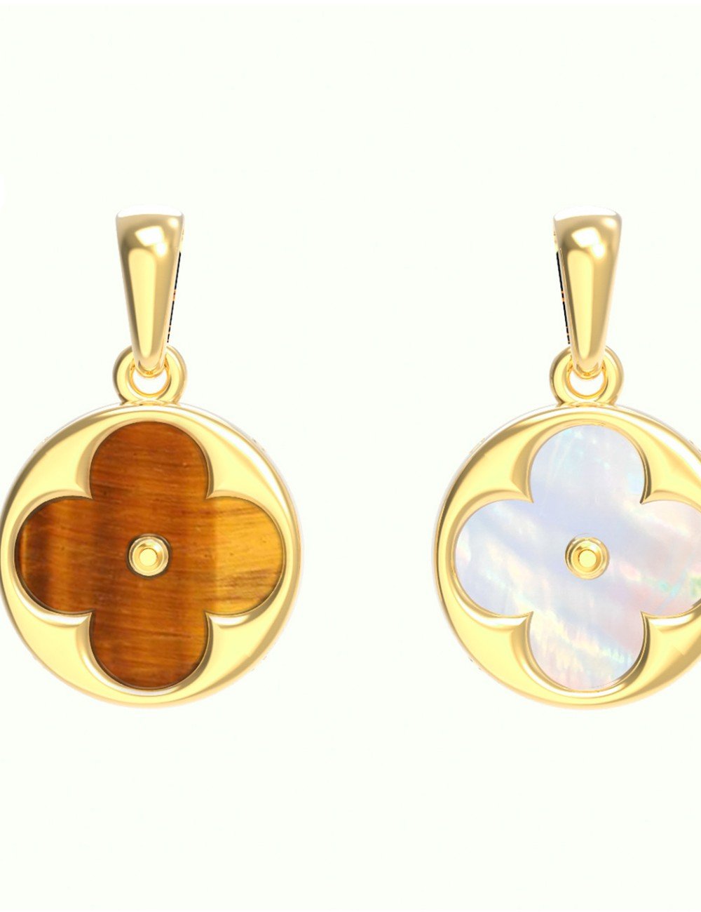 Подвеска из лимонного золота c тигровым глазом и перламутром