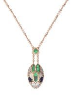 Колье из золота c бриллиантами, сапфиром и малахитом