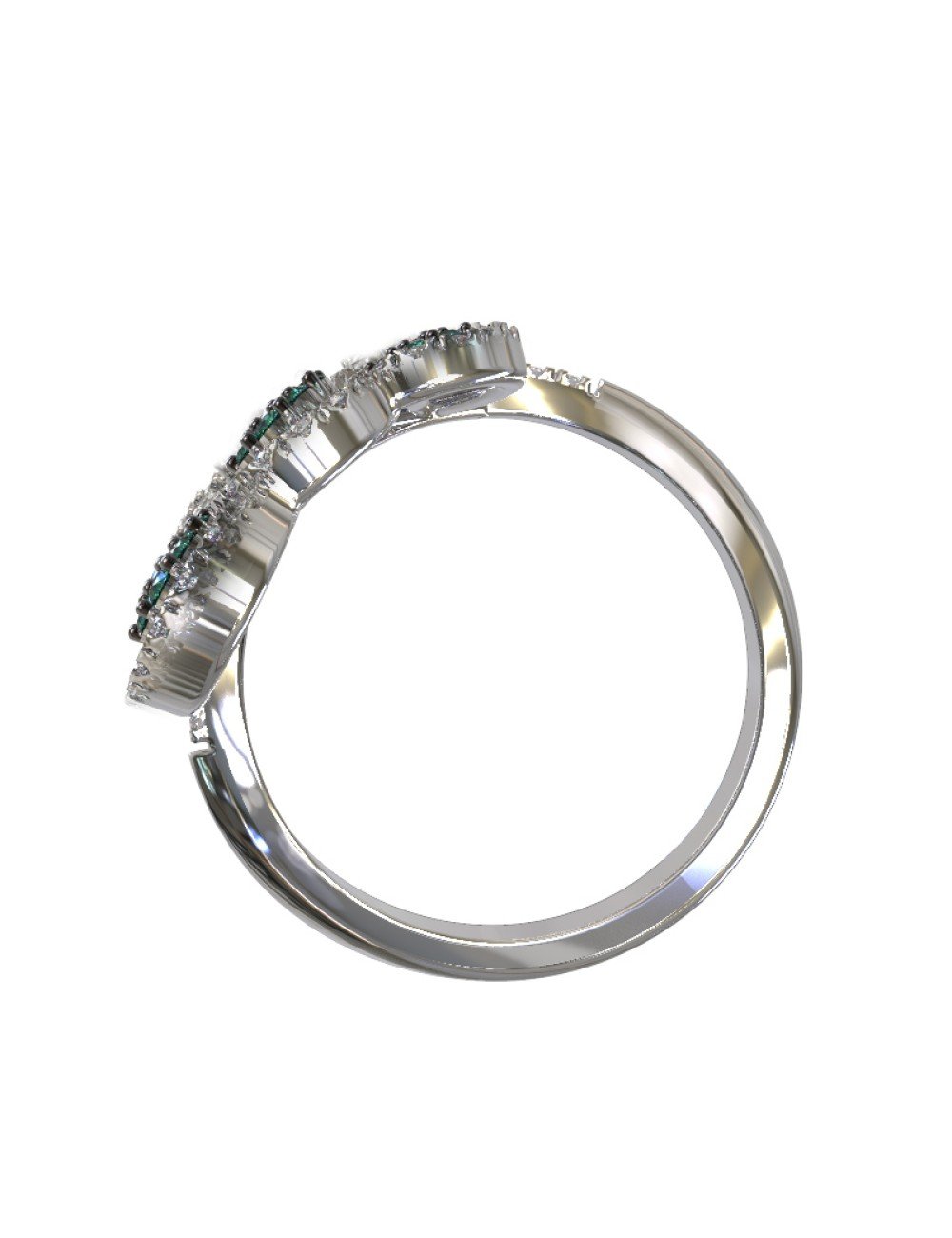 Кольцо из белого золота c бриллиантами, сапфиром и изумрудом