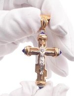 Крест из золота c лазуритом и железным деревом