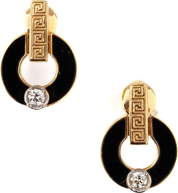 Серьги из золота c бриллиантами и ониксом