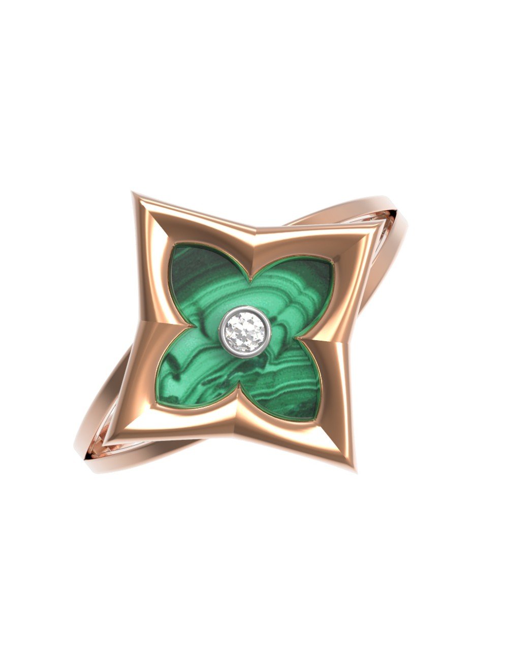 Кольцо из золота c бриллиантами и малахитом