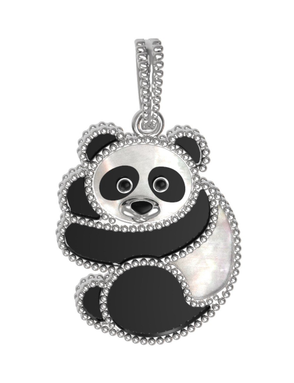 Подвеска из белого золота c эмалью, ониксом и перламутром