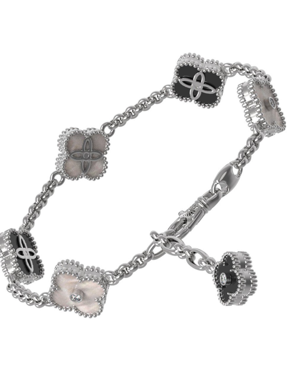 Браслет из белого золота c бриллиантами, ониксом и перламутром