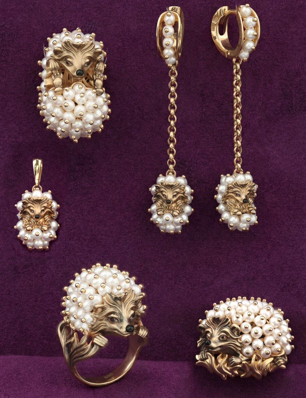 Брошь из золота c эмалью и жемчугом