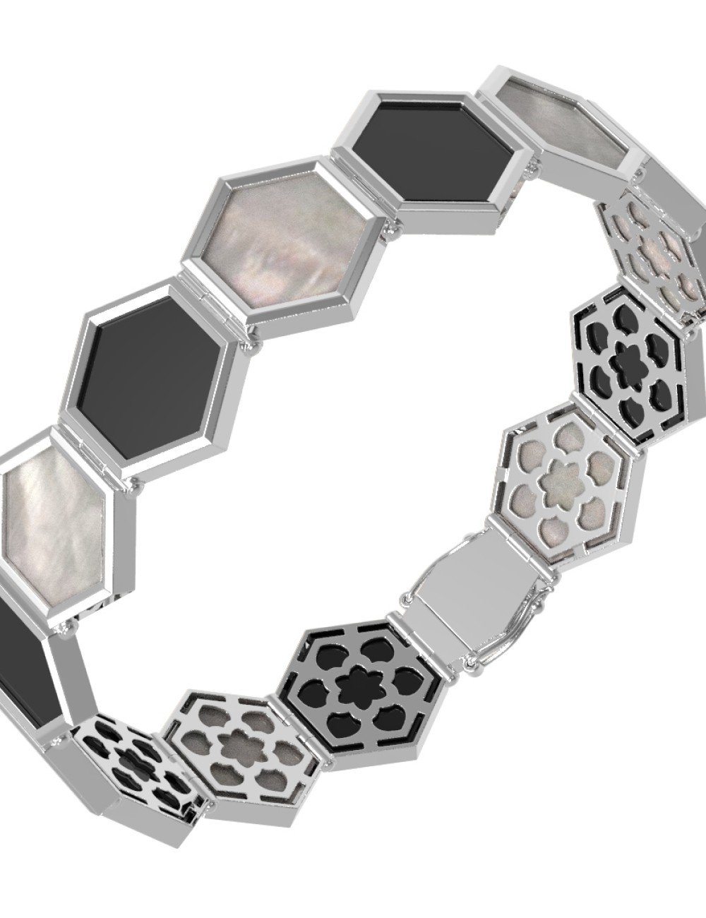 Браслет из белого золота c ониксом и перламутром