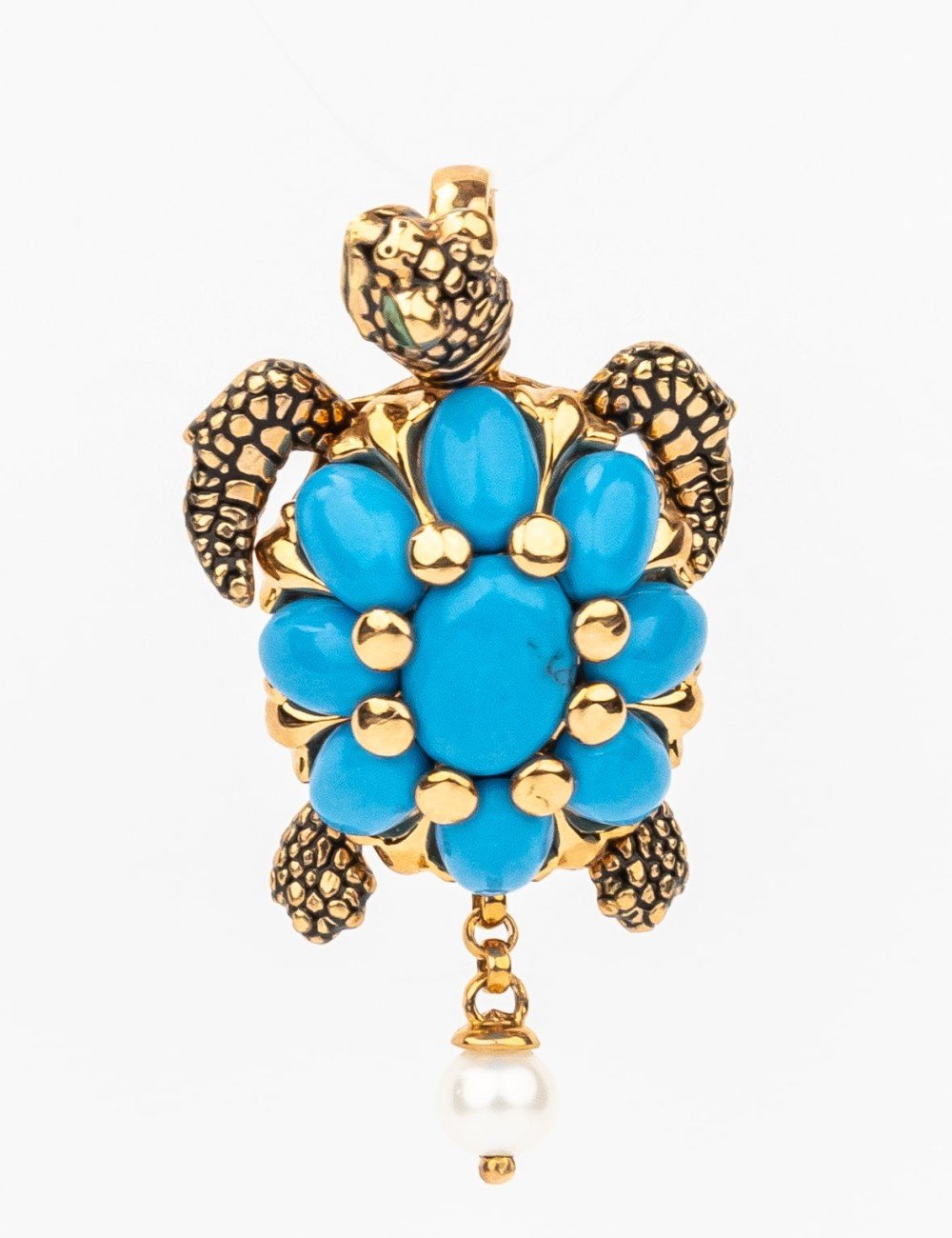 Подвеска из золота c эмалью, жемчугом и бирюзой