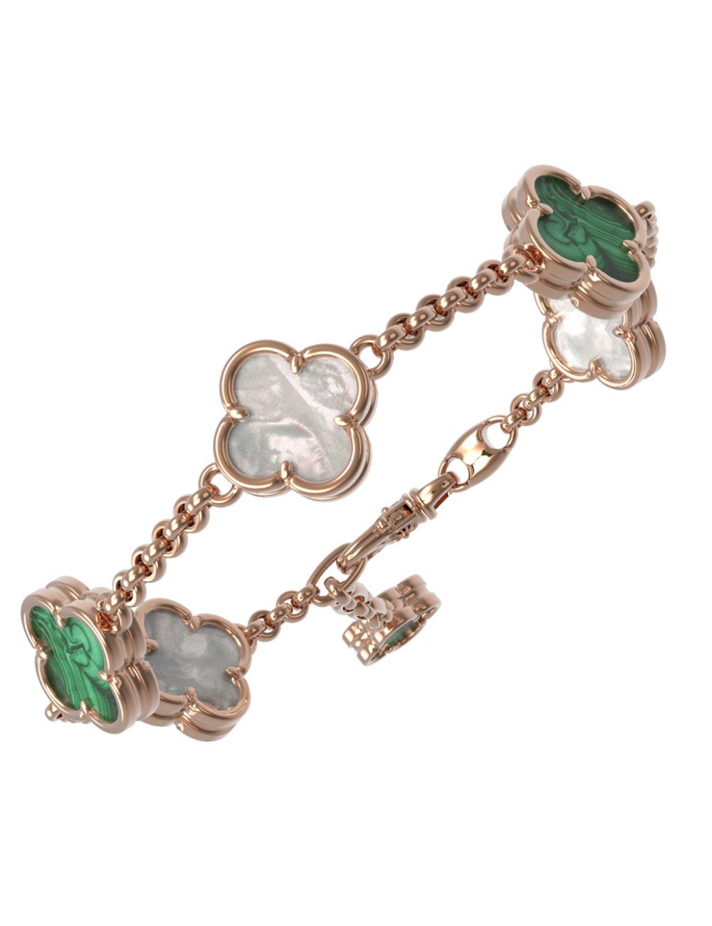 Браслет из золота c малахитом и перламутром