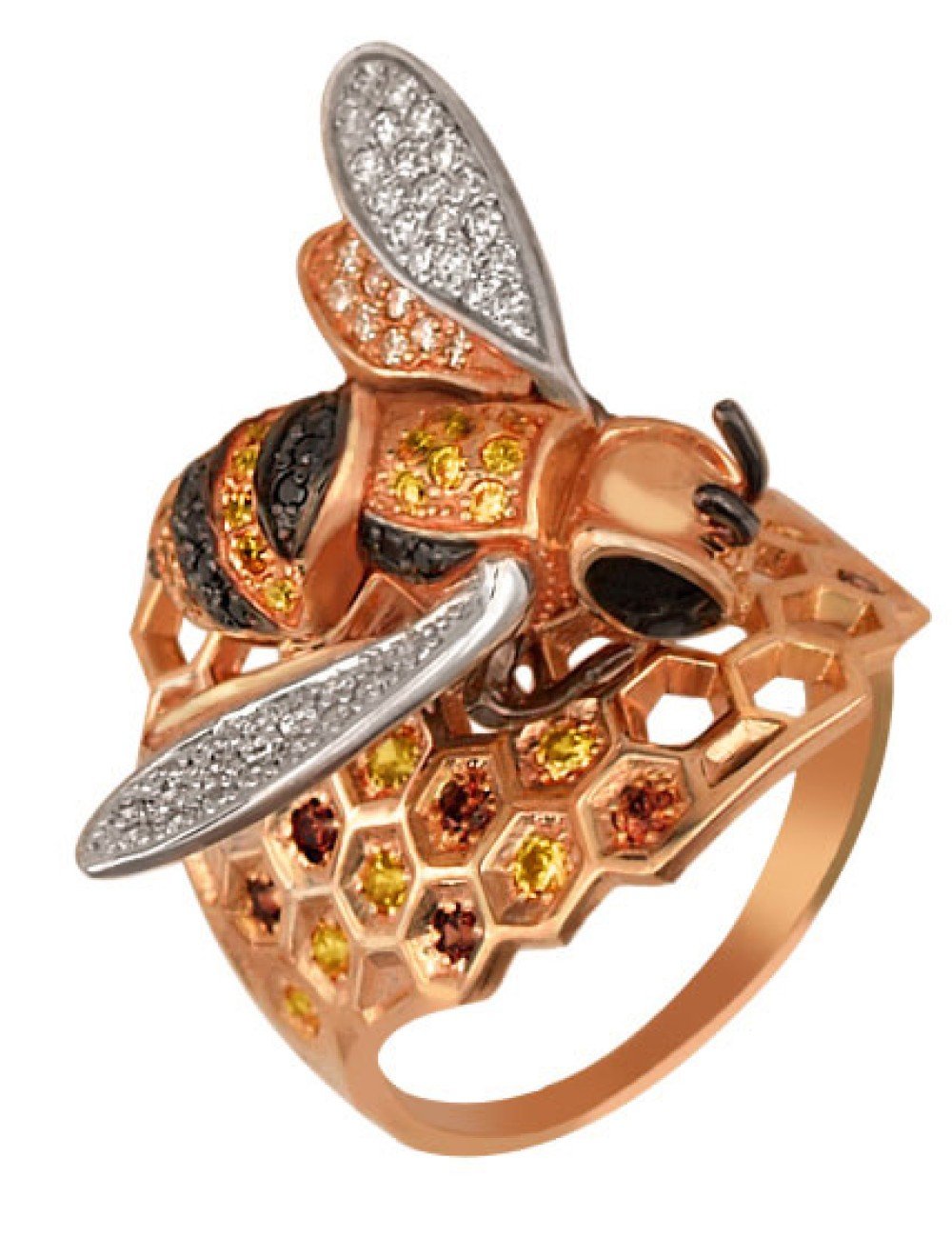 Кольцо из золота c эмалью и фианитом