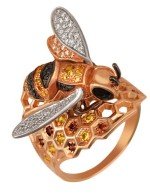 Кольцо из золота c эмалью и фианитом